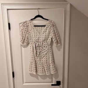 White LoveShackFancy Dress with Rose Embroidery